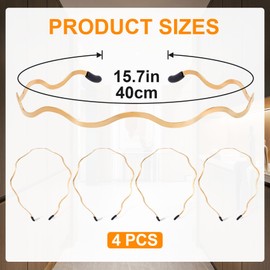 PAGOW 4 Pcs Metal Headbands for Women Trendy, Gold Wavy Headbands for Women's Hair, Cute Elastic Head Band Hair Accessories for Women