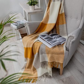 Linen & Cotton Luxury Stylish Blanket, Bedspread, Wool Blanket Devon - 100% New Zealand Wool (140 x 200 cm, Mustard Yellow)