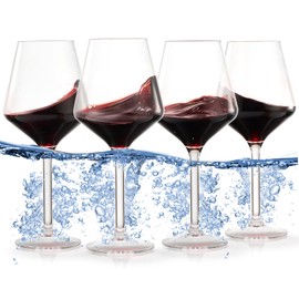 Floating Wine Glasses for Pool (18 Oz | Set of 4) That Float | Shatterproof Poolside Wine Glasses | Beach Cups Glass | Outdoor Tritan Plastic Wine Glasses with Stem, Plastic Glassware, Hand Wash Only