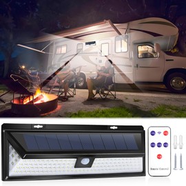 POVTIMS Solar RV Porch Light, 118 LED Solar Flood Light, Motion Sensor RV Exterior Light with 3 Modes IP65 Waterproof for RV Travel, Travel Trailer, Camper, Outdoor, Yard, Wall, Street, Patio
