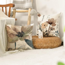 Artoid Mode Wild Flowers Leaves Geometric Pattern Spring Cushion Covers Set of 4 40 x 40 cm Seasonal Decorative Cushion Cover Couch Living Room Decoration