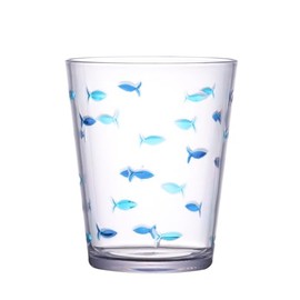 KLIFA- CHARLESTON- 16.5 oz, Set of 6, Acrylic Fishing Tumbler, School of Fish Drinking Glasses, BPA-Free, Stackable Plastic Drinkware, Dishwasher Safe Cups, Dark and Light Blue Printing