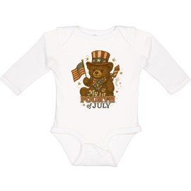 inktastic My 1st Fourth Of July Teddy Bear Celebration Long Sleeve Creeper Newborn 0020 White 45796