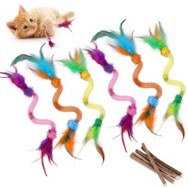 Necdeol 6 Stück Katzen Spielzeug, Katzenspielzeug Spirale mit 5 Katzenminze Sticks, Interaktive Catnip Spielzeug mit Katzenminze Balls, Federn für Katze Zähne Reinigung