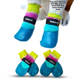 Double Dipped Waterproof Dog Socks | PawFlex Comfy Pawz Soft Indoor/Outdoor Dog Booties with Rubberized Bottom| Non-Slip Silicone Grip at Inner Cuff for No Twisting or Sliding Off| Adjustable Strap