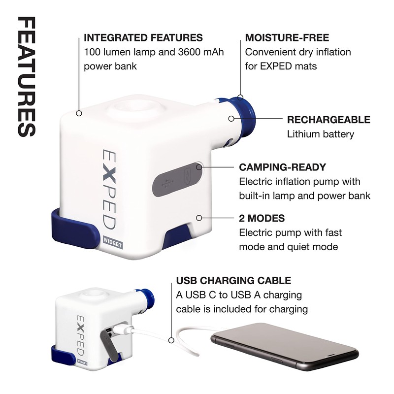 Exped Widget | High-Power Sleeping Mat Pump | Rechargeable Battery