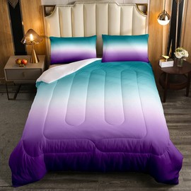 Erosebridal Ombre Comforter Set Green Purple Teal Bedding Set King Size Colorful Gradient Down Comforter Modern Abstract Quilt Duvet Insert Soft Warm Lightweight 1Comforter with 2 Pillowcases
