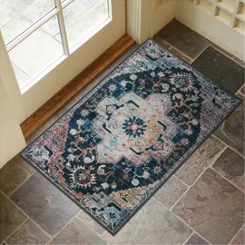 Collive - Felpudo lavable para interiores, antideslizante, retro, tapete de 24 x 36 pulgadas, alfombra de entrada de rápida absorción, tapete de entrada envejecido, tapete de bienvenida para cocina, hogar, patio