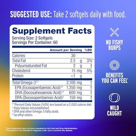 Ocean Blue Omega 3 2100 – Mezcla olénica – 120 unidades – Paquete de 2 – Sabor natural de naranja – Sin sabor a pescado o eructos – Salud del corazón 