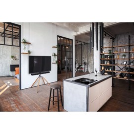 One For All Free-Standing Swivel Quadpod Universal TV Stand, Walnut & Silver Color, WM7475