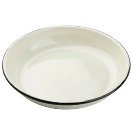 TableCraft 11155 Coupe Enamelware Plates, Vitreous Porcelain Enamel Over Steel, Round, 24 oz., 9" x 1-1/2", Black/White, Indoor or Outdoor, 6 Each per Case
