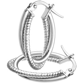 Citerna 9ct White Gold Shiny and Frosted Crossover Oval Hoop Earrings