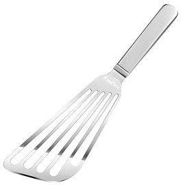 KSENDALO Fish Spatula Stainless Steel, 11.8inch Flexible Sturdy Thin Slotted Metal Spatula with Angled Blade, Versatile Cooking and Egg Spatula, Silver
