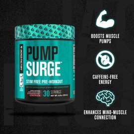 Jacked Factory Jacked Factory Pumpsurge Caffeine Free Pre Workout for Men & Women - Nootropic Booster & Stim Free Pre Workout - Intense Pumps, Enhanced Focus - 30 Servings, Cherry Limeade