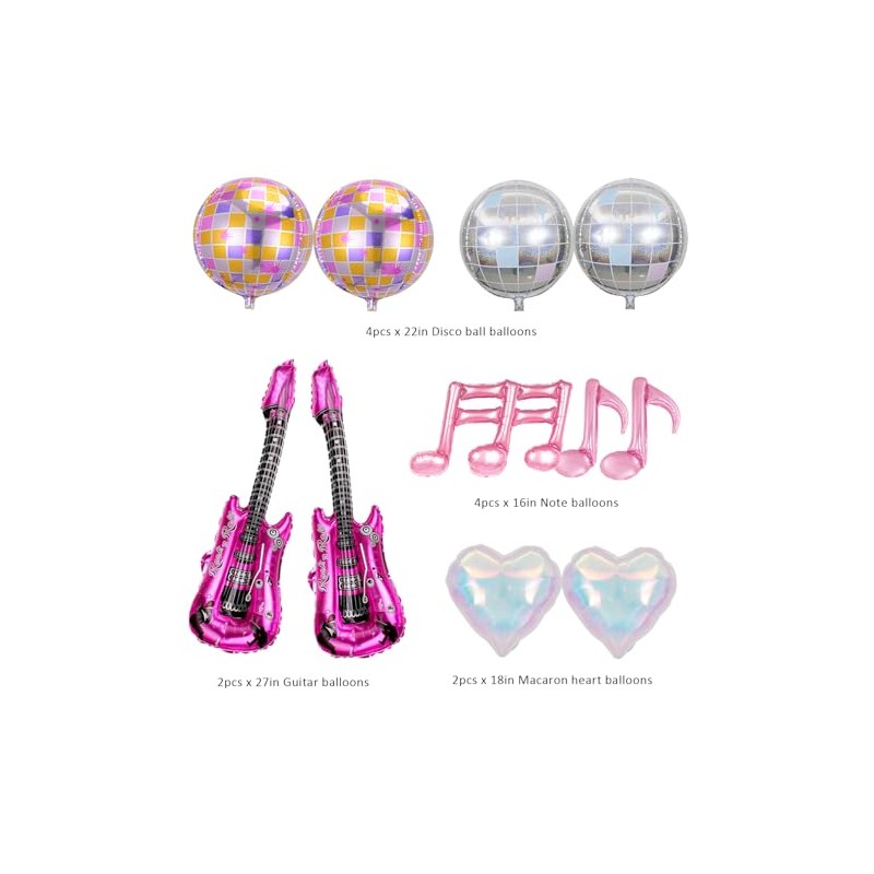 Yukiner Music Party Foil Balloons, 12pcs Disco Ball, Guitar, Musical