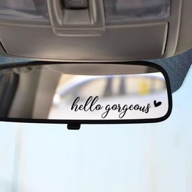 2 x Hello Gorgeous Rearview Mirror Decal with Heart, Tumbler Stickers, Travel Mug Holography Sticker, Rearview Mirror Sticker, Affirmation Sticker (Black)