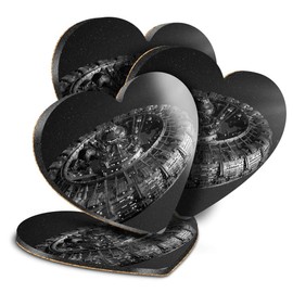 Destination Vinyl ltd Great Coasters (Set of 4) Heart - BW - Science Fiction Spaceship Fantasy Drink Glossy Coasters/Tabletop Protection for Any Table Type #36060