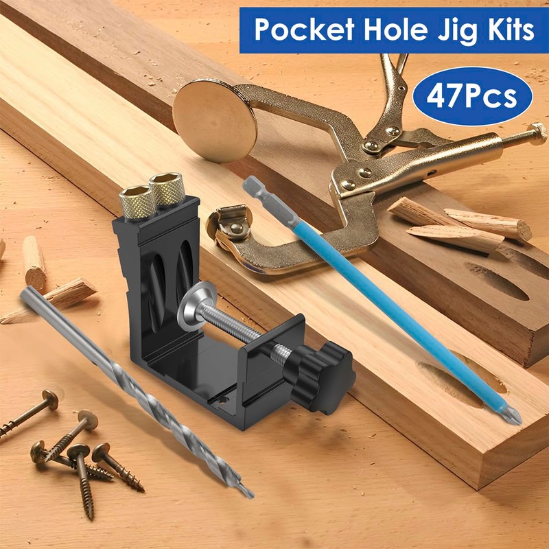 47Pcs Pocket Hole Jig Kit Metal Pocket Screw Jig Drill