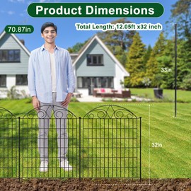 SUNLAX 10 Panels Decorative Garden Fence 24ft(L) x 32in(H) Fencing Tall for Yard Dog Pet Fence No Dig Temporary Fence Barrier for Outdoor Patio Without Gate