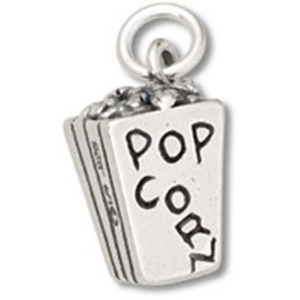 Sterling Silver 7" 4.5mm Charm Bracelet With Attached 3D Tub Carton Movie Theater Popcorn Charm