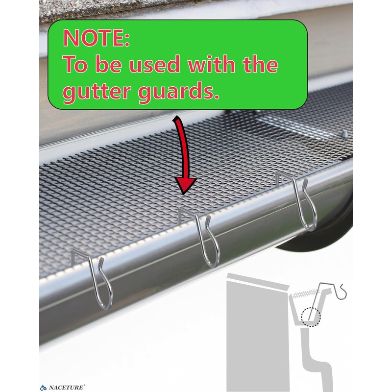 NACETURE 50 Pack Stainless Steel Christmas Light Hangers with Gutter