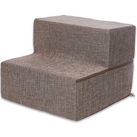 Best Pet Supplies Foldable Foam Pet Steps for Small Dogs and Cats, Portable Ramp Stairs for Couch, Sofa, and High Bed Climbing, Non-Slip Balanced Indoor Step Support, Paw Safe - Brown Linen, 2-Step