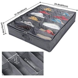 Wuudi 12 Pockets Large Storage Boxes Under Bed Shoes Tidy Organiser, Foldable Fabric Holder Cupboard, Underbed Shoe Organiser (Pack of 2)