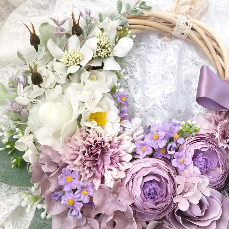Lulu's-1683 Half Moon Wreath, Lavender, Crescent Moon, Artificial Flowers, Artificial