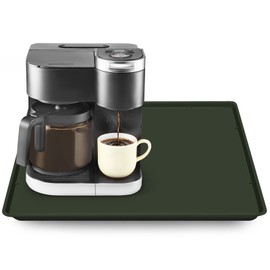 Silicone Coffee Maker Mat with Lip, 19.7'' x 15'' Heavy Duty Coffee Maker Mat for Countertops, Coffee Tray Fit Under Coffee Machine Appliance Automatic Machines Espresso Accessory, Dark Olive Green