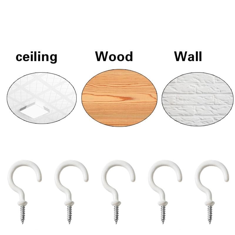 JCKHXG 20pcs Ceiling Hooks,1-1/4 Inch White Vinyl Coated Screw Hooks,Suitable