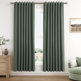 Guken Olive Green Blackout Curtains 72 Inch Length 2 Panels Set for Living Room Bedroom Back Tab Thermal Insulated 100% Black Out Linen Drapes Room Darkening Window Curtains 72 Inches Long
