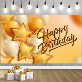 Gold Balloons Backdrop Banner Happy Birthday Banner Decorations Birthday Photography Background Party Decoration for Women Men Girls