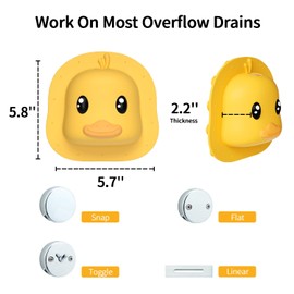 Bathtub Overflow Drain Cover - Silicone Bath Tub Drain Cover, Tub Overflow Drain Stopper with Suction Cups, Duck Overflow Cover Adds Inches of Water for Deeper Bath, Bathroom Spa Relaxing Accessory