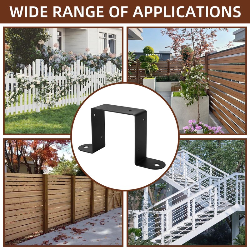 Rasugarlary 8 Pcs Black Metal 4x4 Post Brackets, Thickness 2mm