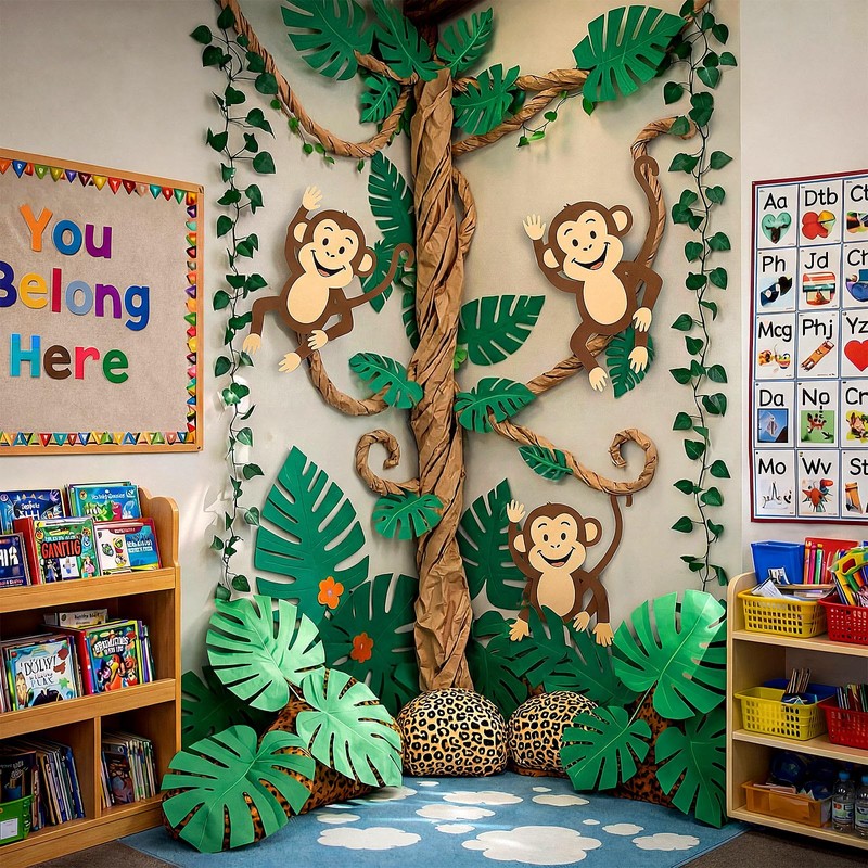Ctosree 36 Pcs Jungle Party Decorations, Safari Rainforest Monkey Theme