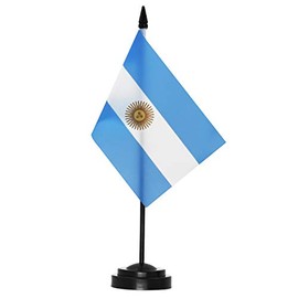 ANLEY Argentina Deluxe Desk Flag Set - 6 x 4 Inch Miniature Argentine Desktop Flag with 12" Solid Pole - Vivid Color and Fade Resistant - Black Base and Spear Top