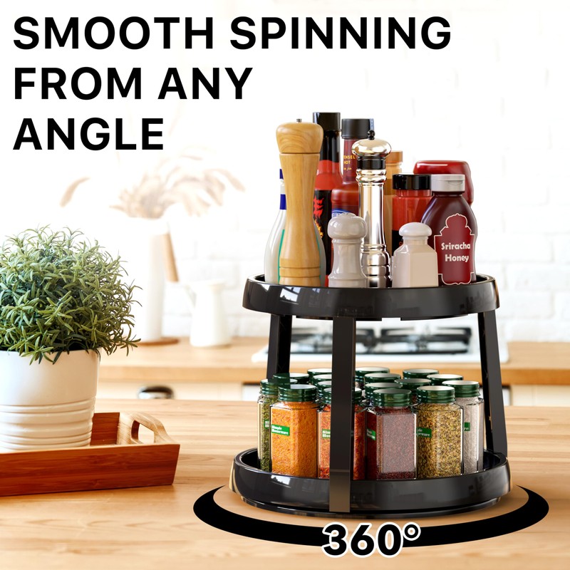 Simple Houseware 2-Tier Lazy Susan Spice Organizer, 10-Inch Diameter, Rustic