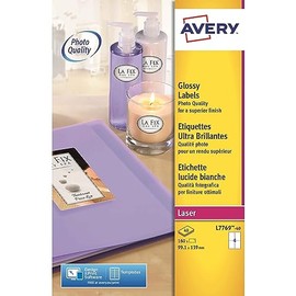 AVERY Zweckform L7769-40 Hochglanz-Etiketten (160 Glossy Aufkleber, 99,1x139mm auf A4, selbstklebend, bedruckbar, hochglänzendes Papier zur Produktkennzeichnung, für Laser-Drucker) 40 Blatt, weiß