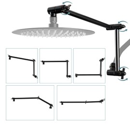 iFealClear All Metal 16" Shower Head Extension Arm, Solid Brass Shower Head Extender Adjustable Height Angle, G1/2 Universal Connection Stainless Steel Rain Shower Pipe, Lock Joint, Oil Rubbed Bronze