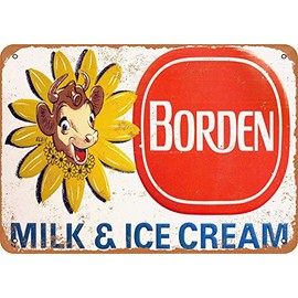 Wallors Vintage Look Borden Milk and Ice Cream Cafe Metal Sign 8" x 12" Tin Signs Wall Decor Bar Garage Room Wine Cellar