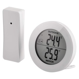 EMOS - Digital Thermometer with Outdoor Sensor - Wireless Wireless Sensor, Indoor and Outdoor Temperature, 80 m Range, Memory Function - °C/°F - Table/Wall Mount - White
