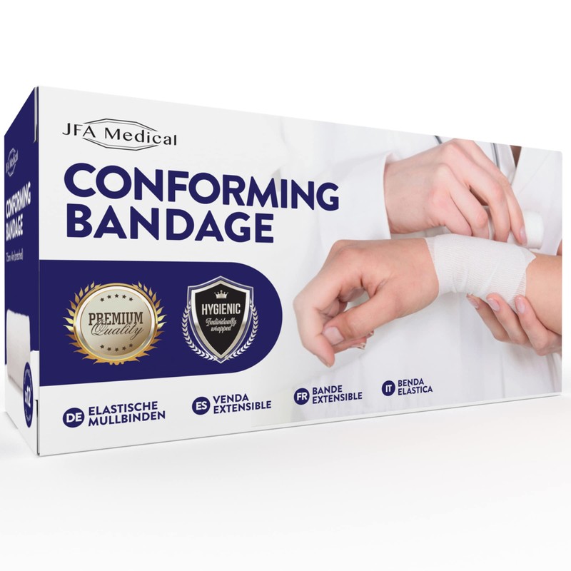 JFA Medical Conforming Bandage, Gauze Bandage Roll 7.5cm x 4m