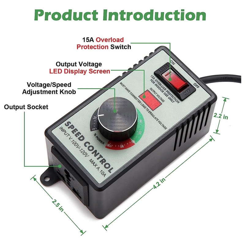 Fan Speed Controller 15A 4000W Overload Switch AC Motor Electric