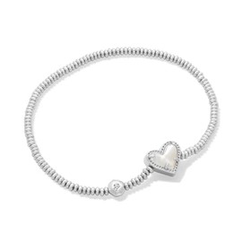 Kendra Scott Ari Heart Stretch Bracelet, Rhodium Plated Brass, Mother-of-Pearl, Fashion Jewelry for Women