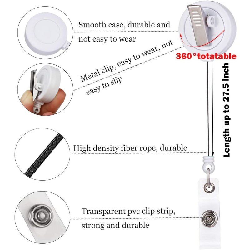 ID Badge Holder, Heavy Duty Retractable Badge Holder Reel, Key