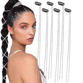 3 Pcs Sliver Punk Long Rhinestone Hair Chains Tassel Hair Clips Bling Crystal Hair Extension Charm Hair Accessories Decorative Hairpin for Girls, Women