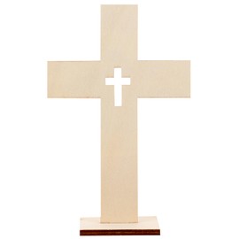 Garneck 10pcs Wooden Crosses for Crafts Unfinished Standing Crosses With Bases Tabletop Small Religious Crosses Ornaments Catholic Baptism Centerpiece Diy Craft Supplies