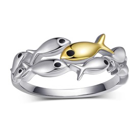 Zunxinsan Swim Against The Current Ring 925 Sterling Silver Inspirational Rings Inspirational Gifts for Women (Size:8)