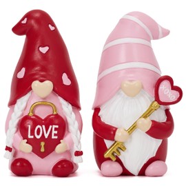 VALERY MADELYN 2pcs Valentine's Day Figures, Red/Pink Romantic Resin Gnomes Set, Valentine's Day Decoration for Home Table, 11 cm
