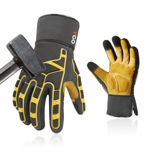 Vgo... Work Gloves Anti Impact Cowhide Touchscreen, Utility Working Gloves